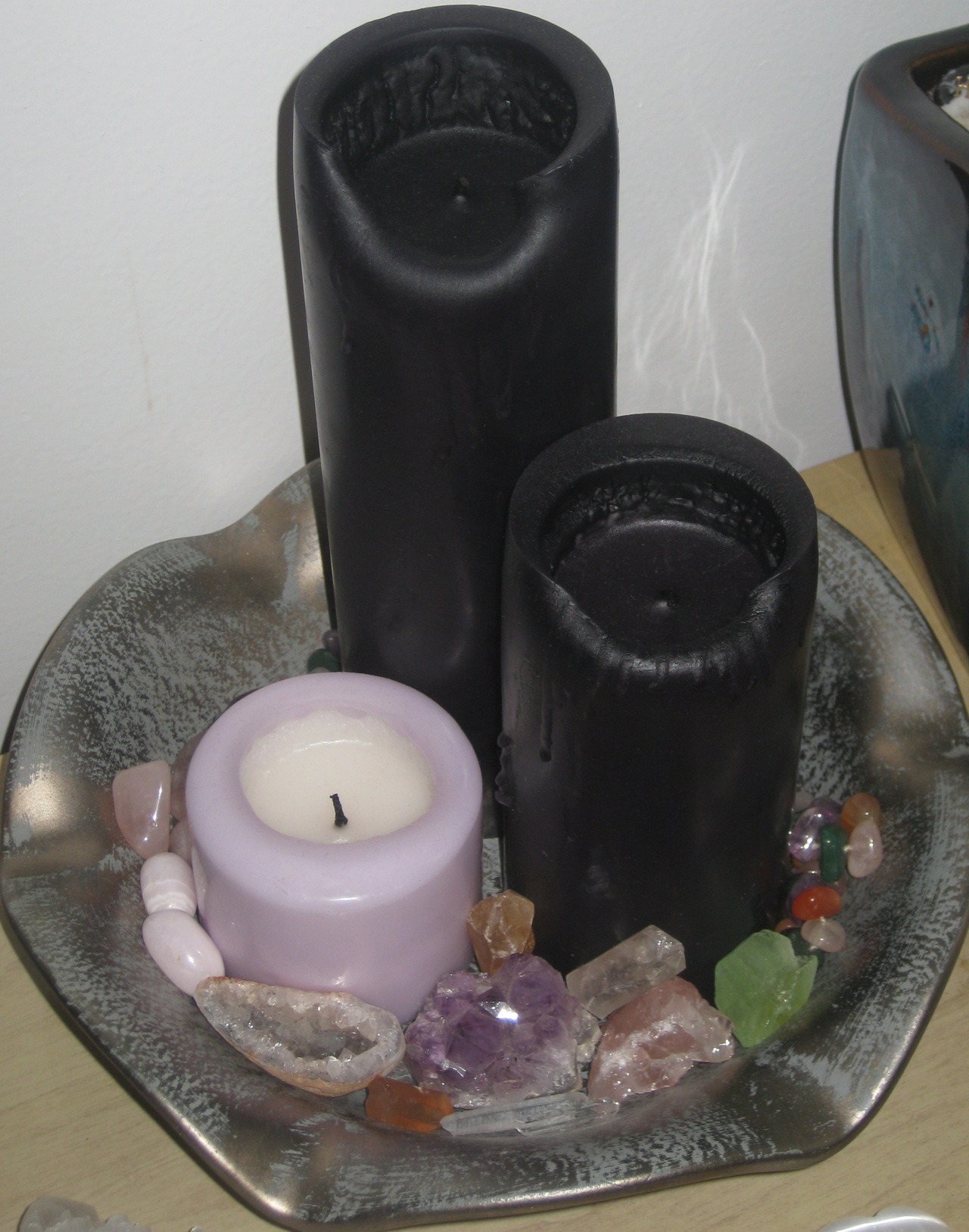 vulpic:  crystal-consciousness:  moved my pillar candles to my nightstand and added