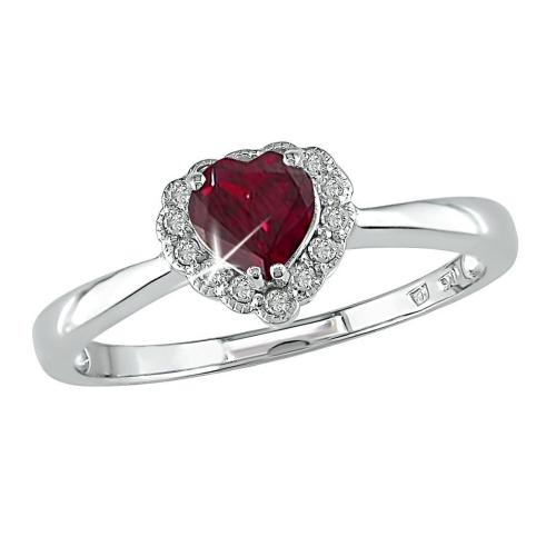 Heartshaped created ruby & diamond ring