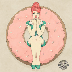 thestuntkid:  I’ve released a new print exlusively for my friends IndieGoGo.com campaign! The ONLY way to get a copy is to contribute, so get on it and get 24/7 Donuts Downtown! Model: Mosh Details here! 