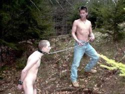 slaveboymatt:  A hot young Master taking his slave for a walk. I’d love to be on the end of that chain.