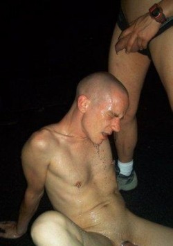 slaveboymatt:  Having a shaved head allows the piss to flow more freely over the slave’s body.