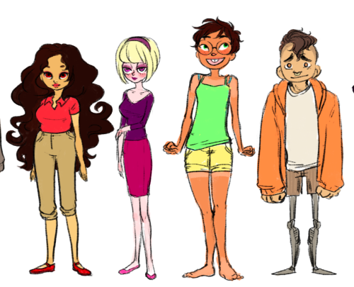 isthatwhatyoumint:  massive height line up of everyone in apartmentstuck in order, it is nepeta, feferi, terezi, karkat, aradia, rose, jade, tavros, kanaya, vriska, dave, john, eridan, sollux, equius, gamzee 