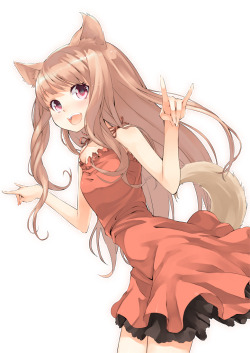 alexiass:/ 1girl bare shoulders brown hair :d dress fox tail kemonomimi kitsunemimi long hair maeda risou open mouth original red dress red eyes simple background smile solo symbol-shaped pupils tail white background | Sankaku Channel