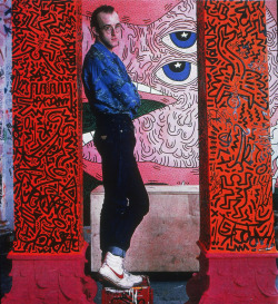 80sdeco:  Keith Haring in Guess jeans, red