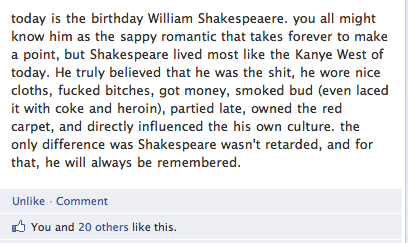 fotodahora:  Shakespeare’s birthday facebook gem 