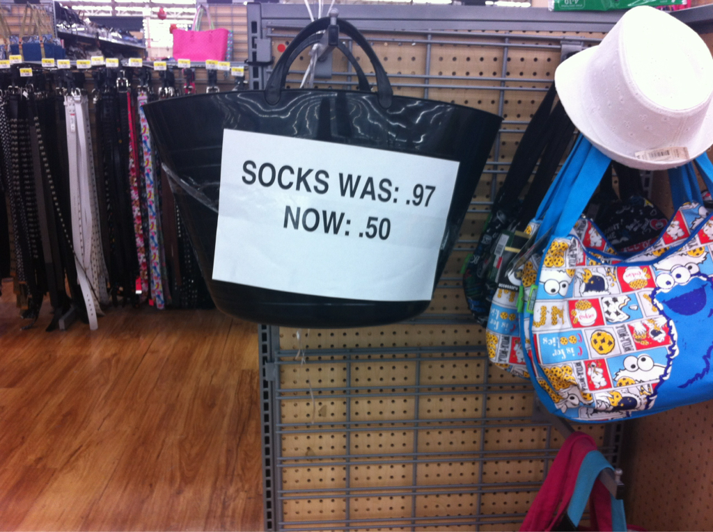 dariaaikaterina:  socks was 97 cent at da walmart but now dey is fifty cent