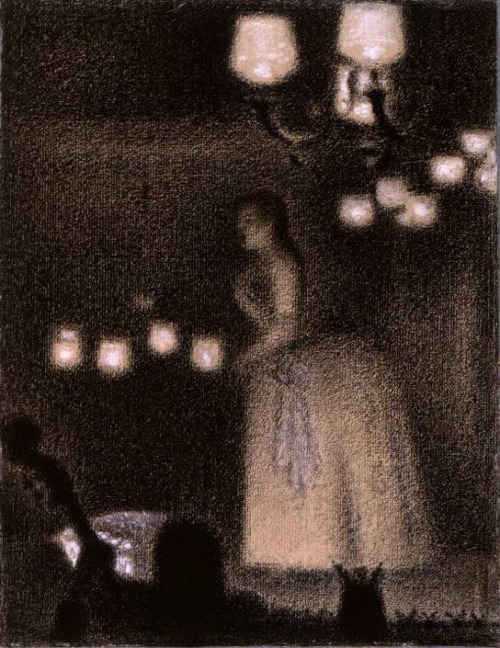 Zingende vrouw in een cafe, 1887, Georges Seurat. French Pointillist Painter (1859 - 1891)