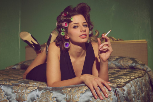 Porn photo smoking in curlers