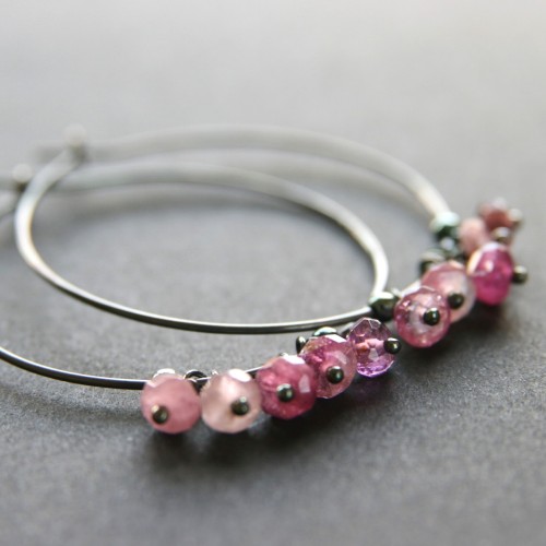 Rosebuds . pink tourmaline hoops