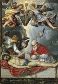 Christianitas:  St. Pius V Adoring The Dead Christ, Michele Parrasio (1572-1575).