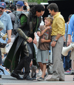 iures:  fuckyeahgodofmischief:  How do you find reactions from fans or kids to Loki’s character?  TOM HIDDLESTON: Mark Ruffalo’s son. I kind of dedicate my performance to his son, his ten-year old, because he was on set a lot.  Joss Whedon and Kevin