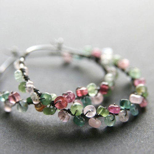 Blossom . tourmaline wrapped hoops