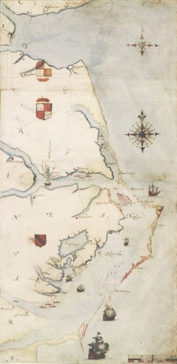 Map of Chesapeake Bay to Cape Lookout by John White, 1585