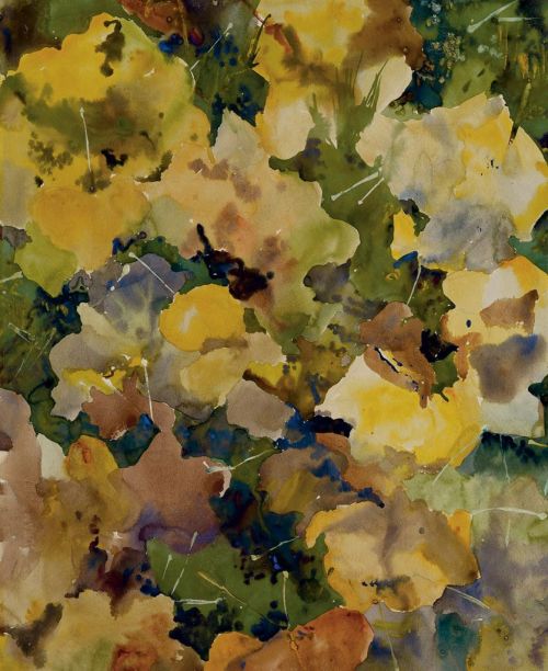 Herbstblätter auf grünem Grund /Autumn Leaves on a Green Background,Augusto Giacometti. Swiss (1877 