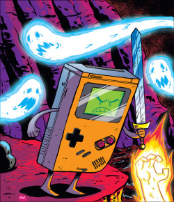 chrishaley:  The Legend of Gameboy! Nintendo’s mighty mini gaming system faces unknown dangers and unspeakable obstacles on another outrageous adventure in this illustration drawn by me and colored by Daniel Butler! You can get this as a super-fine