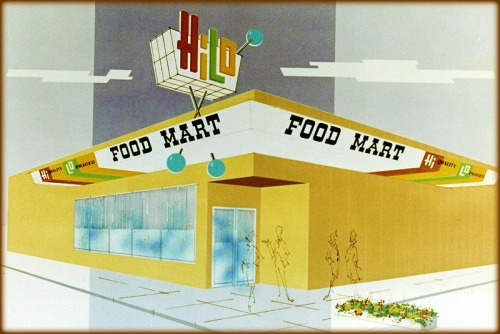 Hi Lo Food Martc.1960-65 store front concept illustrations 
