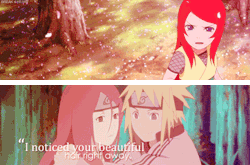 tokiiniame-deactivated20170913:  Minato: I noticed your beautiful hair right away. Kushina: I’m happy. Happy that you loved me. 