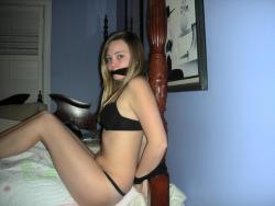 blondebound:  gagged on the bed by my captor