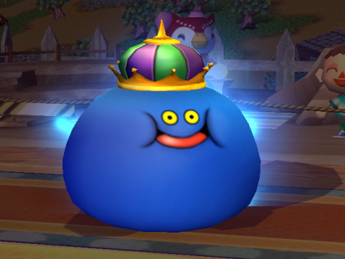 fucknobrawlvault:   King Slime(Kirby) King Slime joins the Brawl bringing a King Cureslime and a Metal King Slime with him. Now 50% bigger. Has FS eyes and perfect metal.  Fuck now I wanna play Dragon Quest. (Submitted by geoffreymation)  This is really
