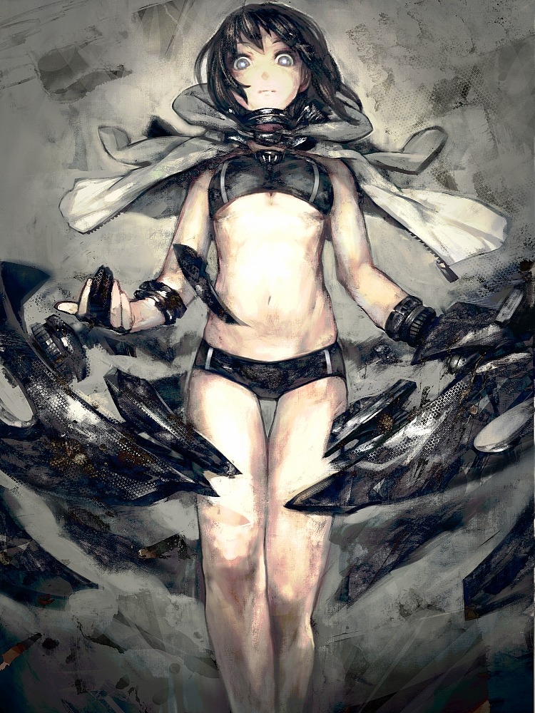 ginzuna:  black hair blue eyes buruma hoodie midriff navel original sugimoto gang