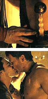 dangfury:  Ah yes, this scene again. Surprised? xD Agron’s hand coming up a moment then going right back down; he doesn’t know what to do with himself. xD Nasir’s hand sliding down Agron’s face to rest on his chest The lip-bite for sure!! and