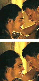 dangfury:  Ah yes, this scene again. Surprised? xD Agron’s hand coming up a moment then going right back down; he doesn’t know what to do with himself. xD Nasir’s hand sliding down Agron’s face to rest on his chest The lip-bite for sure!! and