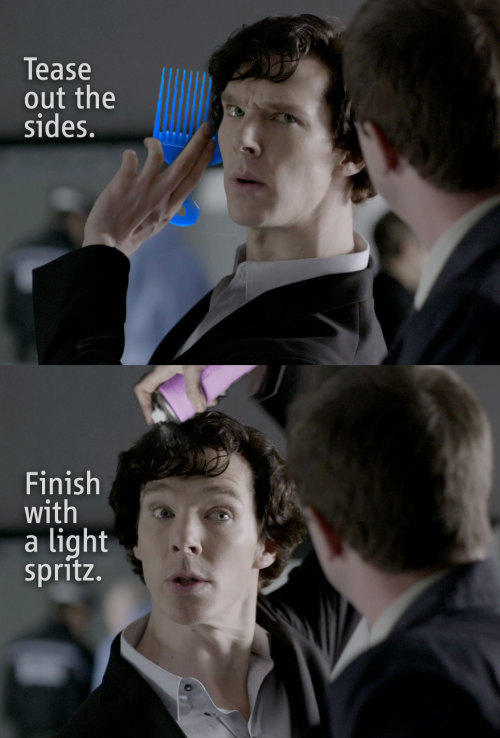 cumber-porn: barachiki: barachiki: Sherlock shares his hair tips with DI Dimmock. Omg! This is perfe