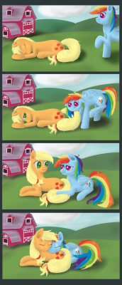 a-study-in-pinkie:  xenofim:  AppleDash Hugs by ~Raedrob   Pony Snuggles.