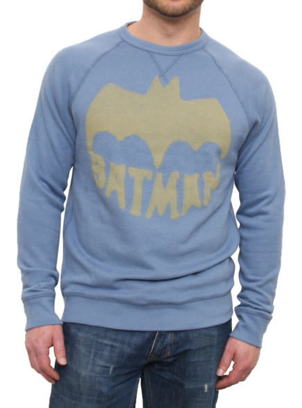 fashiontipsfromcomicstrips:  One of the few perks of this dreary, rainy weather in New England is that we can still cozy up in layers and lightweight sweatshirts, such as these superheroic tops from Junk Food Clothing. Batman Vintage Crew Neck Sweatshirt,