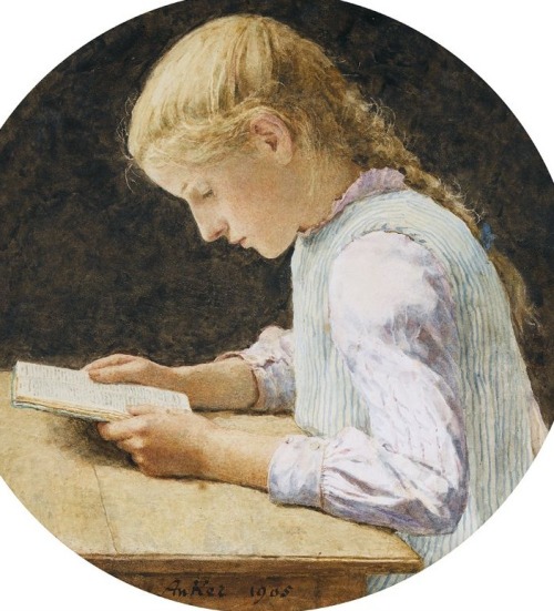 Lesendes Mädchen (Reading Girl), 1905. Albert Anker (1831–1910).Anker studied at the Ecole Impériale