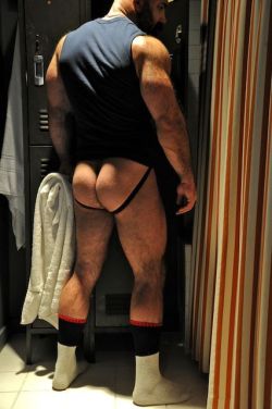 furrycubkc:  guysthatgetmehard:  patrick/jock ass in the locker room  Jockstrapped Muscle Ass makes me want to fuck! 