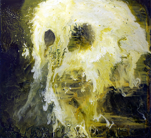 devidsketchbook:  Untitled (Green Skull) by DAN BEARD 2009 130 x 120cm Oil and lacquer on wood 
