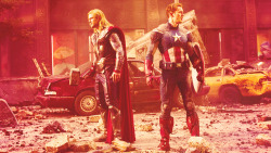 saved-by-avengers:  Thor and Captain America.