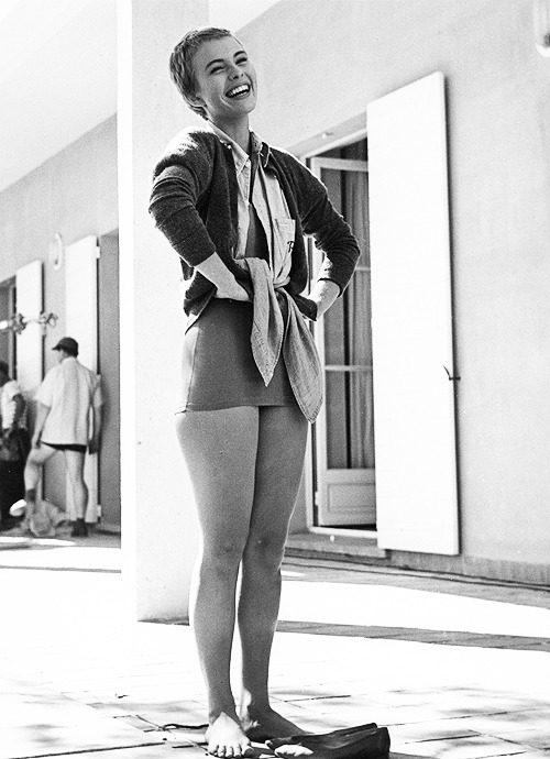 avagardner: Jean Seberg on the set of ‘Bonjour Tristesse’, 1958.