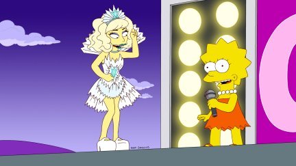 gagaunknown:  More preview stills (and outfits) for Lady Gaga’s episode of The Simpsons, which will air May 20th. 