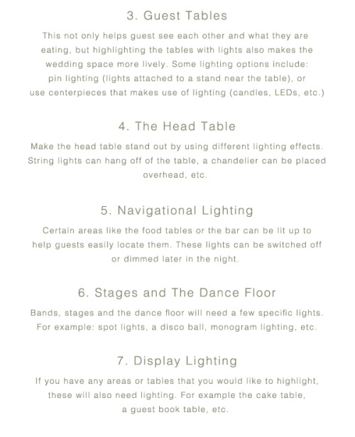 The 7 Areas of a Wedding Reception to Light by Lights &amp; Lights: For more wedding lighting gu