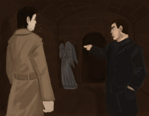 redballooncomics:“That… was not here earlier this evening.”Crowley and Castiel en