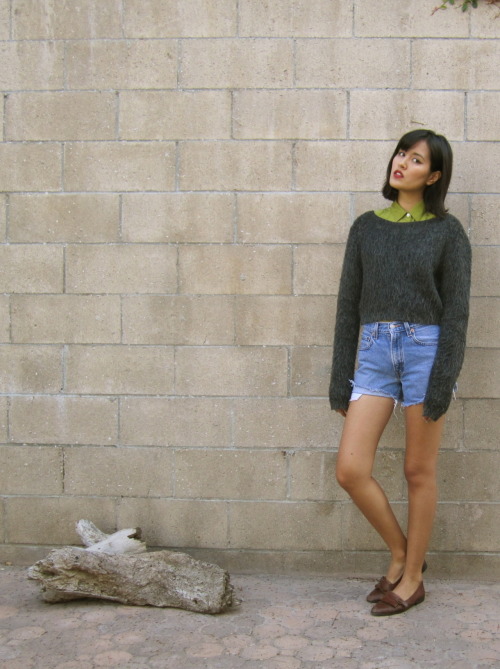 grunge mohair sweater/ 1990s cropped black sweater/ fuzzy 90s sweater S by MILK TEETHS