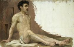 Antonio-M:  Kate Ethel Cowderoy (British, 1875-1972)  Seated Semi-Nude Male Model