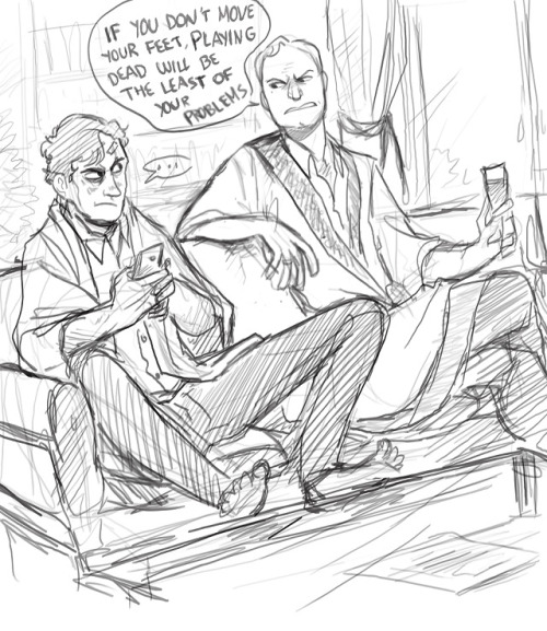 wishurn:I needed to sketch something before I go to bed so I doodled Sherlock hanging at Mycroft’s p