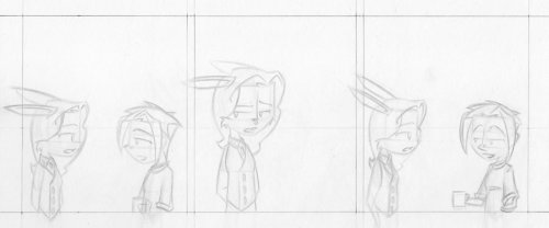 Figured I’d show some proof that the next strip is pretty much done. Random distractions and pay work is holding up a night’s worth of inks.
This would be the the pencils for the top half of a double-decker Biff strip.