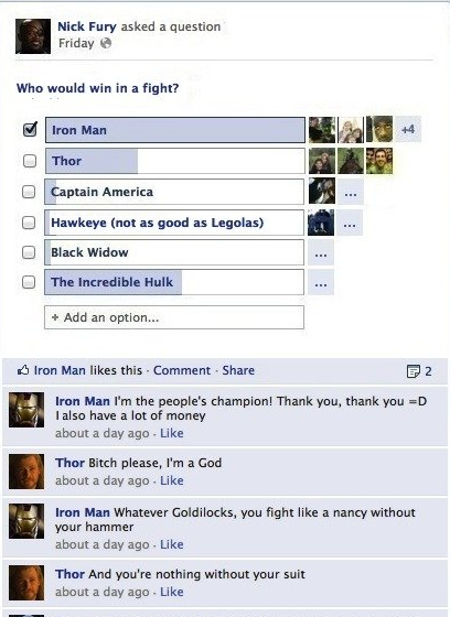 xtraordinarynyu:  Avengers Facebook Posts xD