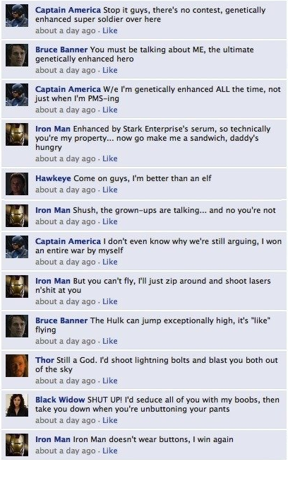 xtraordinarynyu:  Avengers Facebook Posts xD