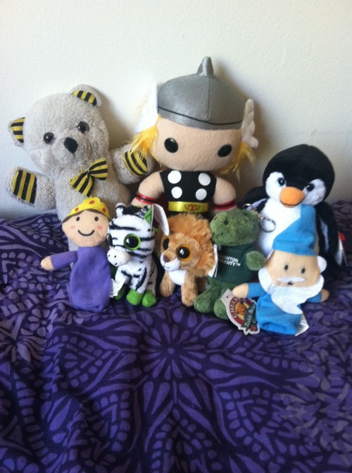 sammiefriendshipmountain:My collection of stuffed animals at school (including my Merlin and Arthur 