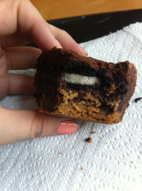 zombiekookie:  u-ok:  Let me tell you about Slutty Brownies. Bottom layer is chocolate chip cookie dough. You then put oreos on that layer. And then pour brownie mix over it. And bake. Help.  I wish I still smoked pot for shit like this. 