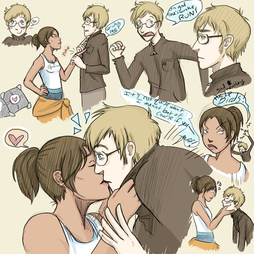 whereforeartthouwolves:Chell & Humanized!Wheatley sketches. Today’s my only “day off” this wee