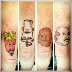 fuckyeahtattoos:  aquateen knuckles. yeeeee.