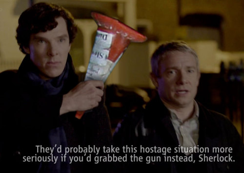 barachiki:When fleeing the police, Sherlock grabs the nearest weapon at hand.A Lesson on Cones. A Ga
