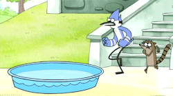adriofthedead:  I can’t tell what’s funnier about this gif: Mordecai’s face as he’s falling, or Rigby’s really forced running animation 