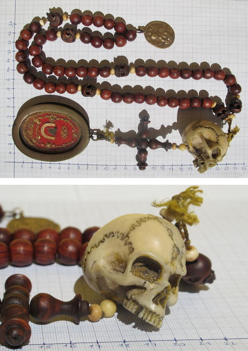 collectorsitems:Antique memento mori rosary. The skull is carved from a Tagua nut, a vegetable subst